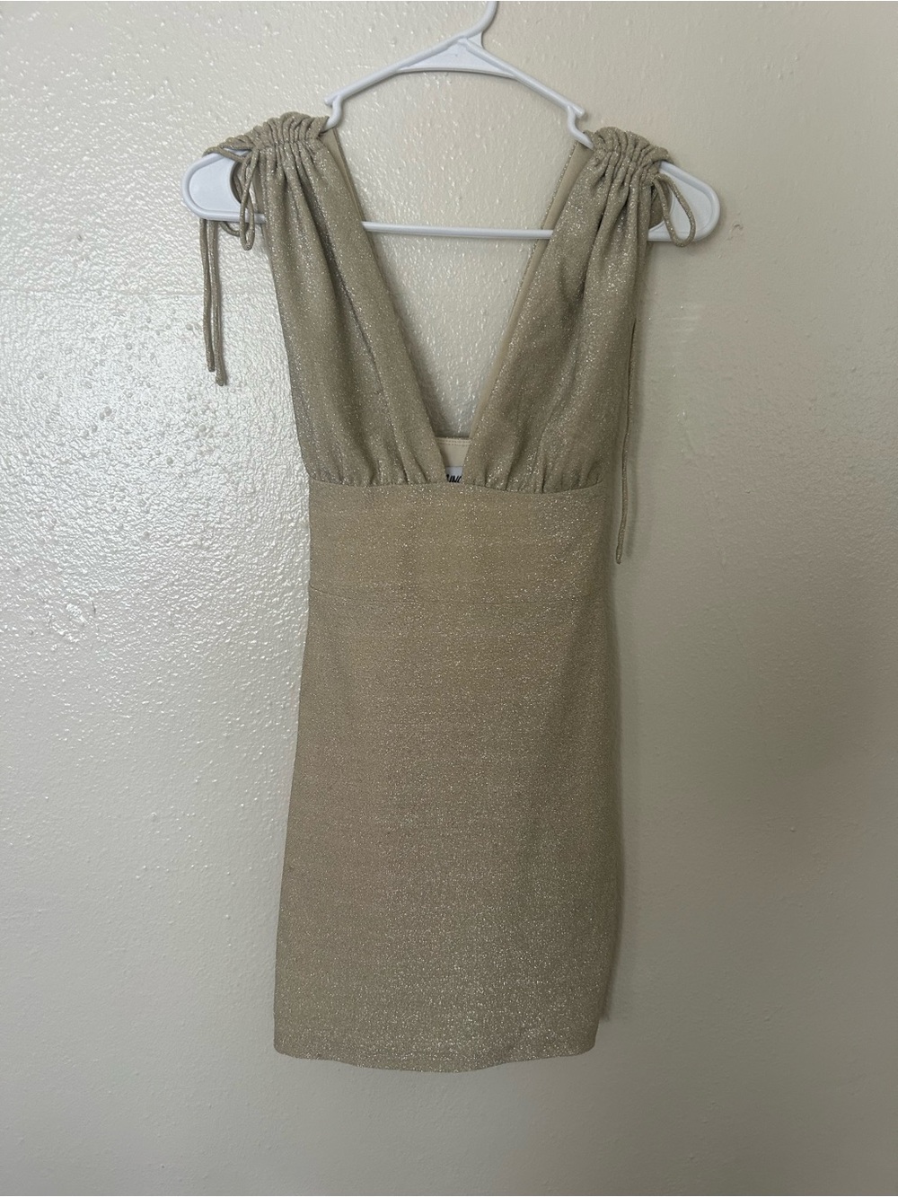 Princess Polly Shimmery Gold Plunge Mini Dress